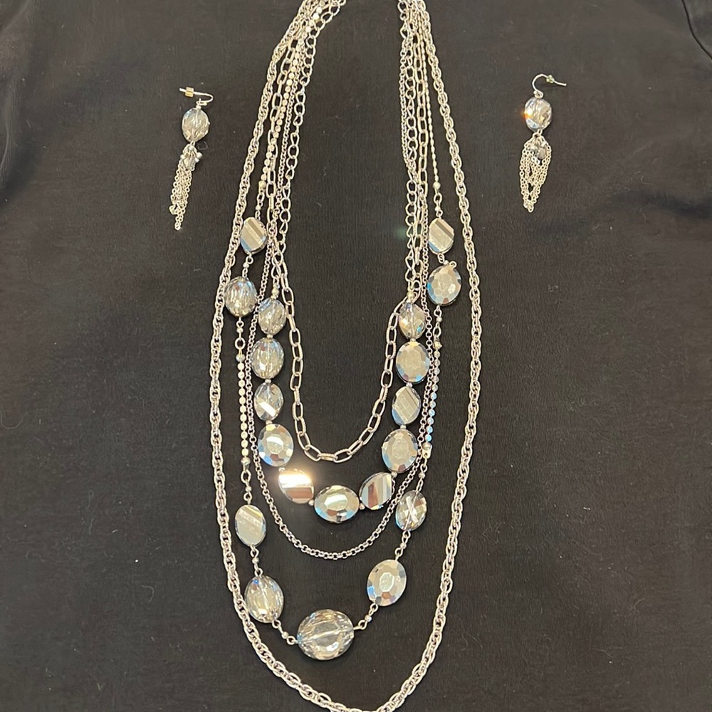 White House Black Market 5 strand necklace and earrings